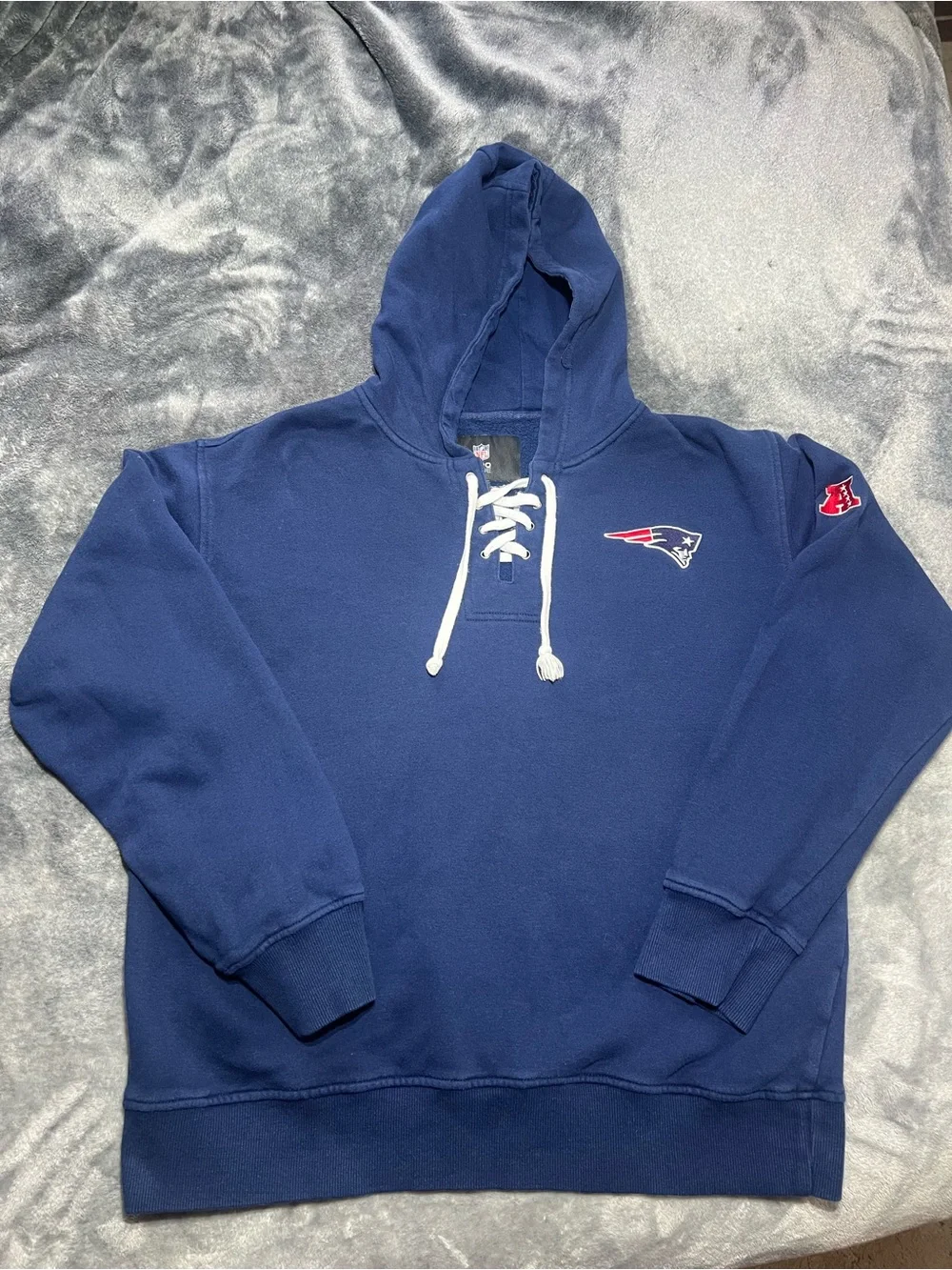 NFL Navy Lace-Up Pullover Hoodie with Team Patch